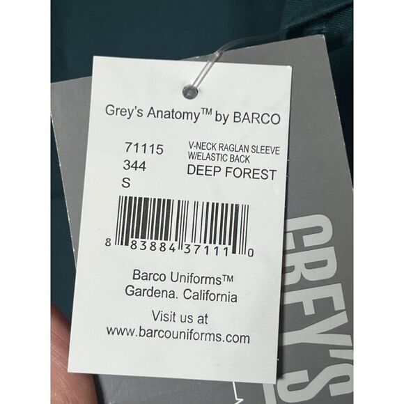 Lot 2 Grey's Anatomy Barco Printed V-Neck Scrub Top Size S Deep Forest Gardena - Picture 6 of 9